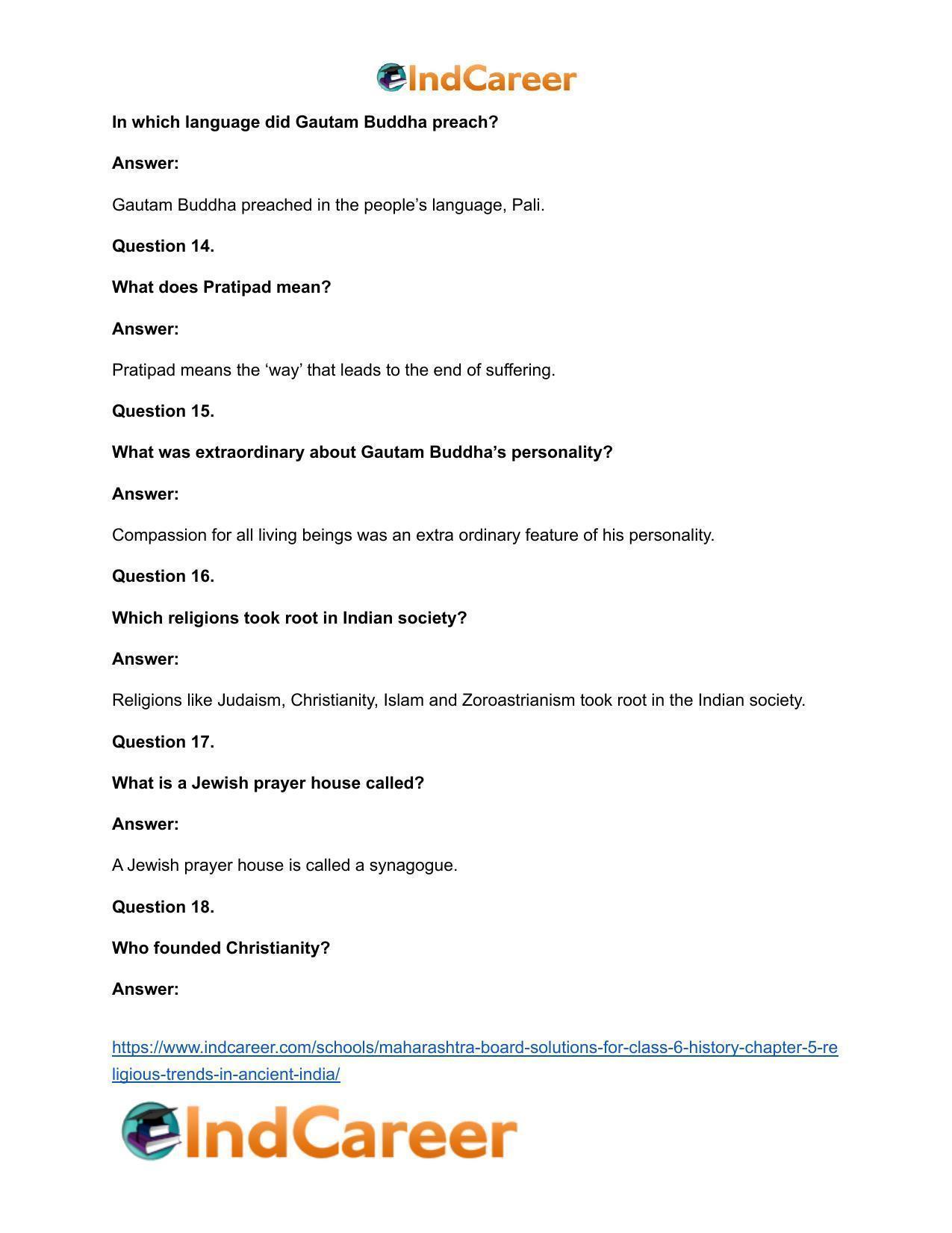 Maharashtra Board Solutions for Class 6- History: Chapter 5- Religious Trends in Ancient India - Page 21