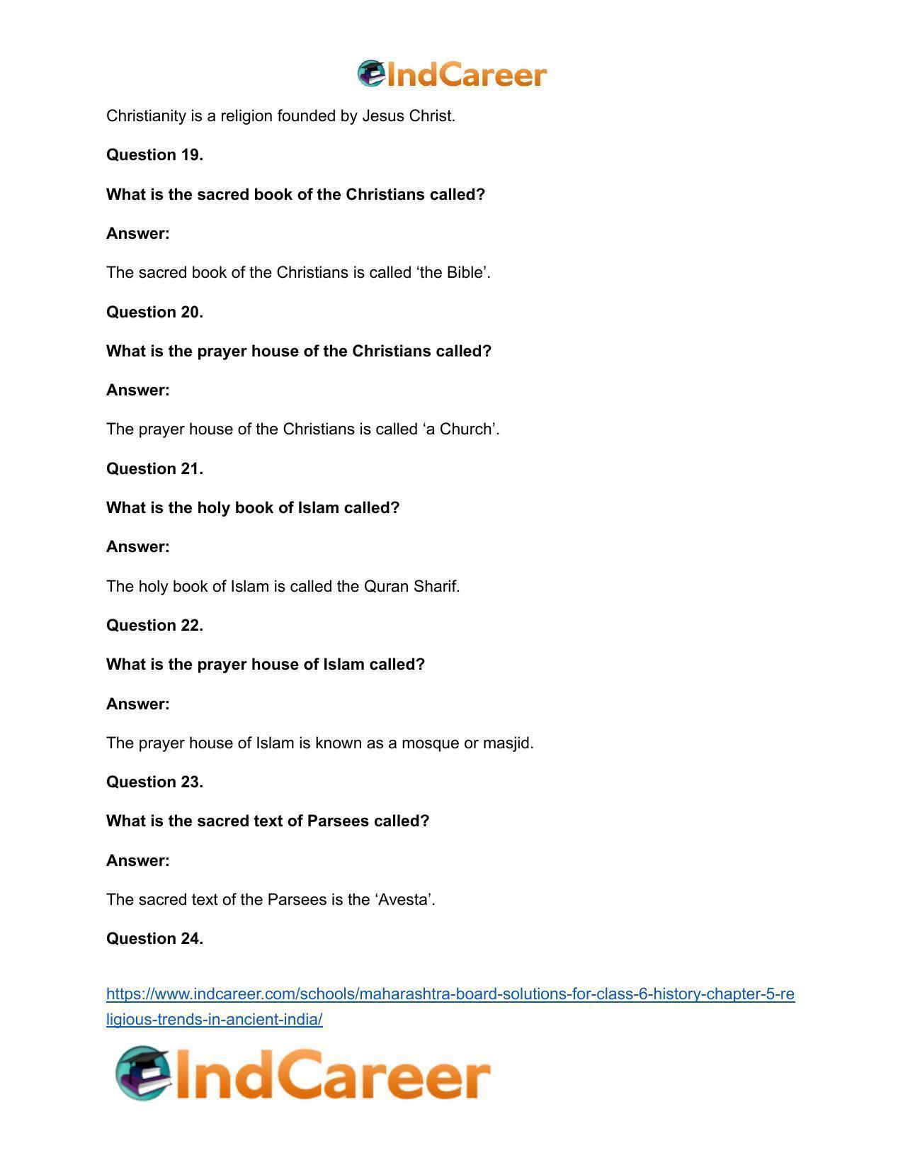 Maharashtra Board Solutions for Class 6- History: Chapter 5- Religious Trends in Ancient India - Page 22