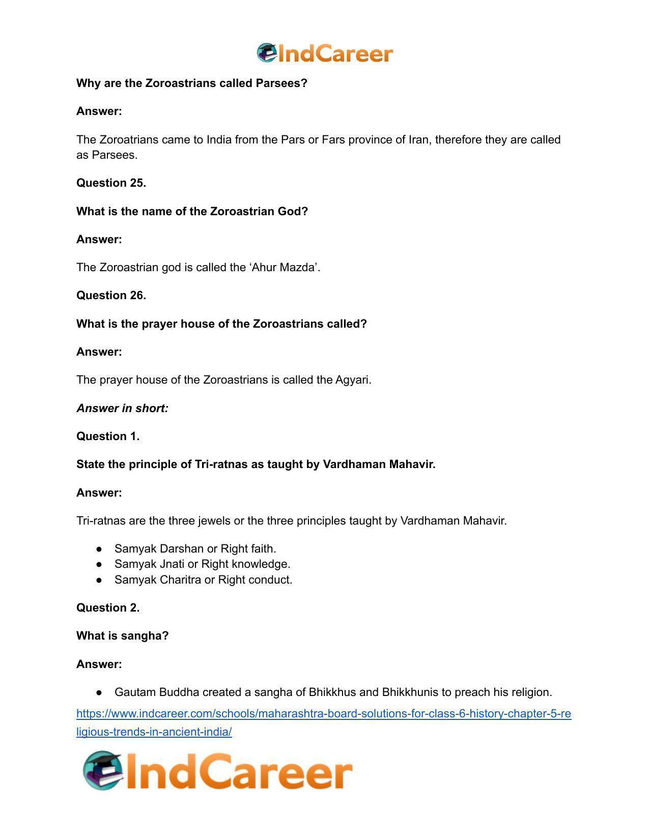 Maharashtra Board Solutions for Class 6- History: Chapter 5- Religious Trends in Ancient India - Page 23