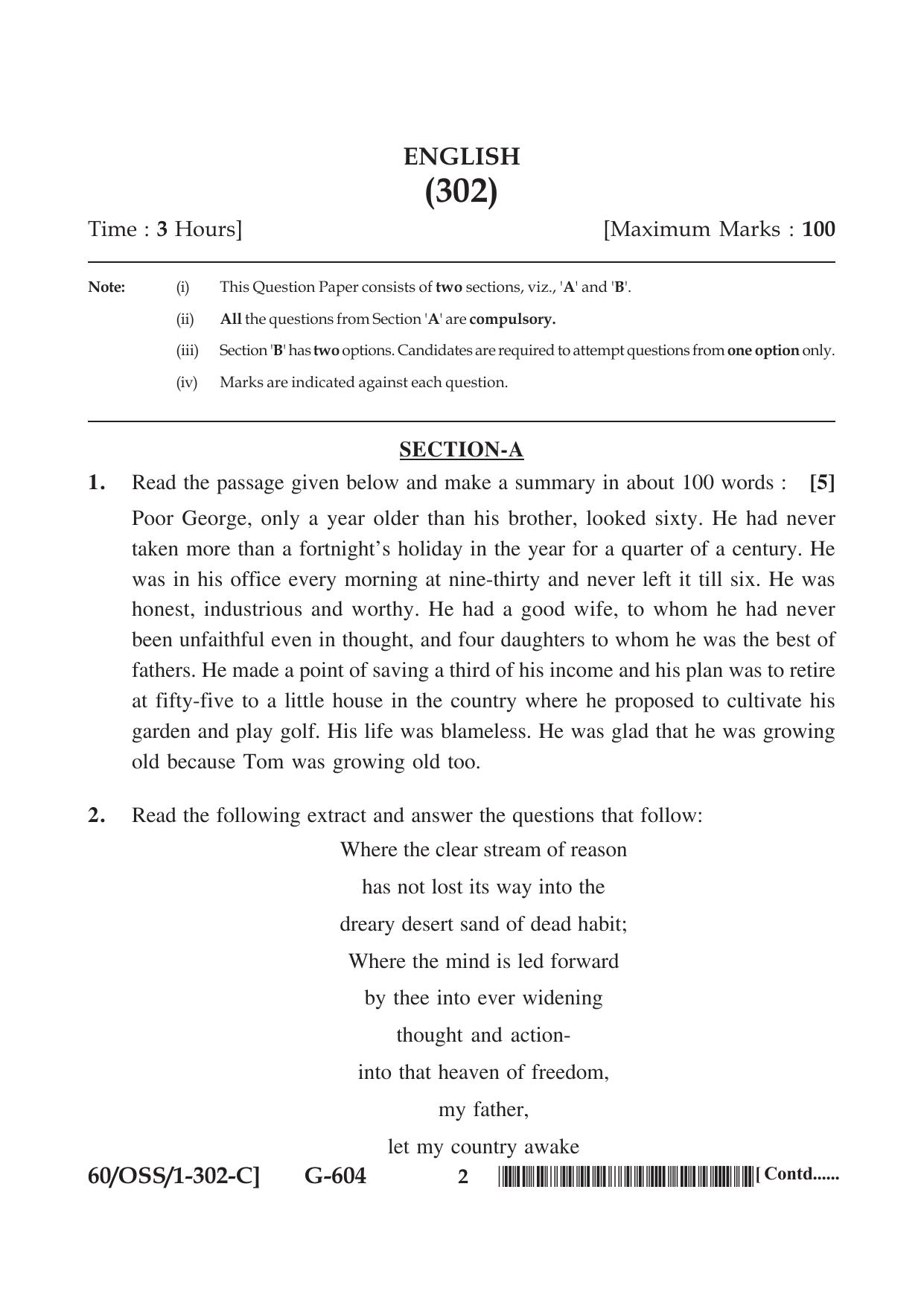 NIOS Jan-Feb 2021 Class 12 English (SET C) Question Paper - Page 2