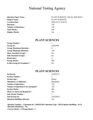 ICAR AIEEA PG 2020 PLANT SCIENCES Question Paper
