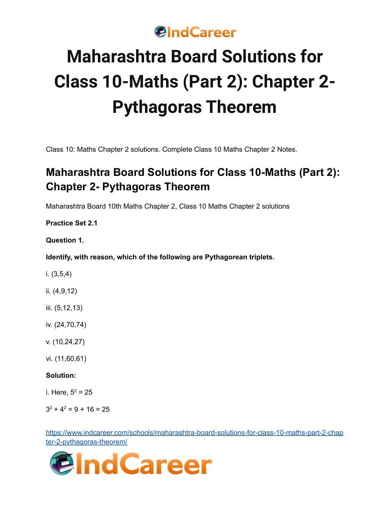 Maharashtra Board Solutions for Class 10-Maths (Part 2): Chapter 2 ...