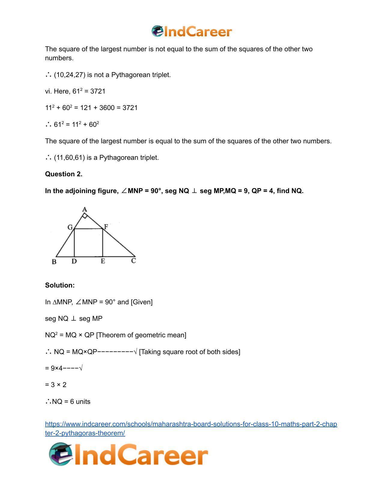 Maharashtra Board Solutions for Class 10-Maths (Part 2): Chapter 2- Pythagoras Theorem - Page 4