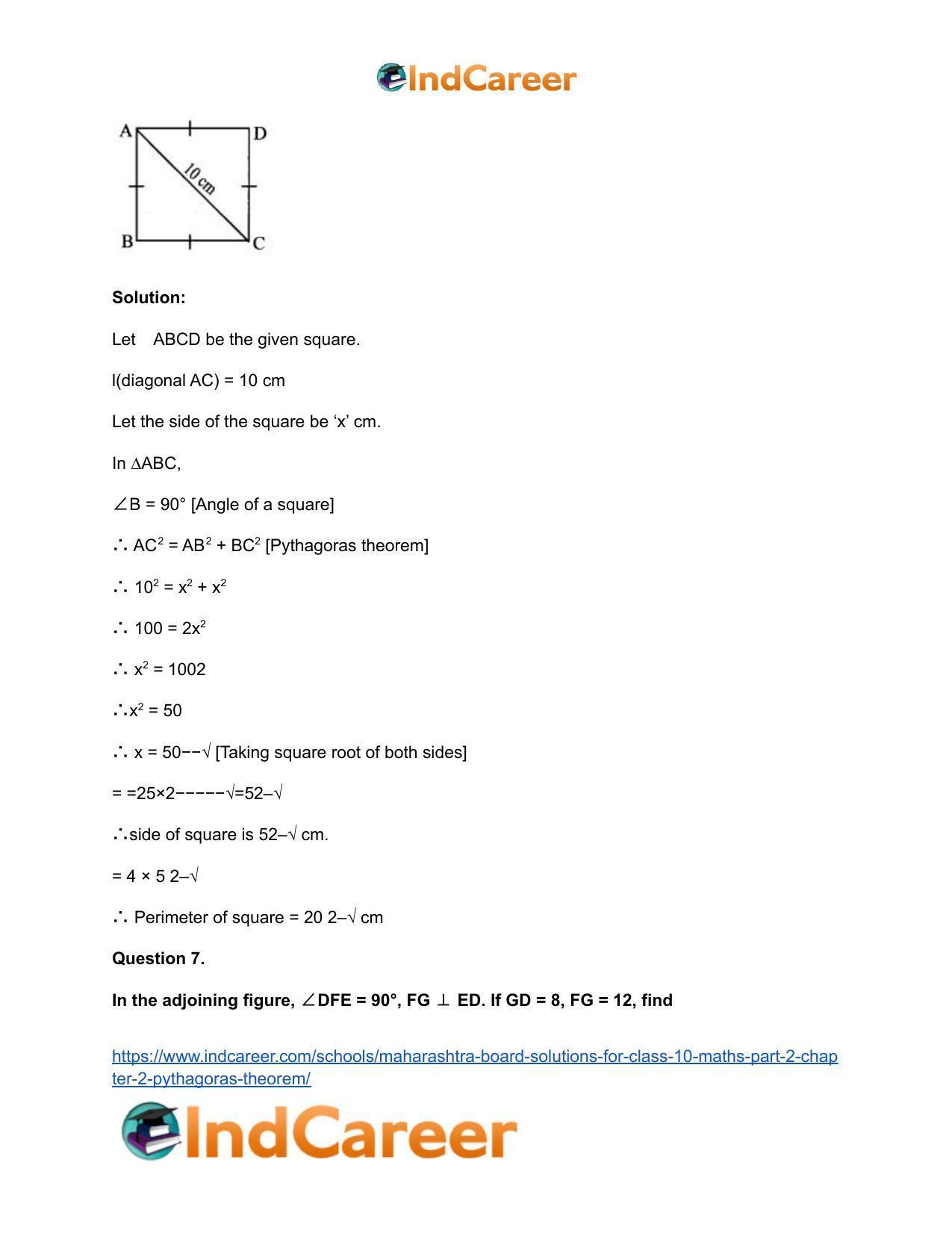 Maharashtra Board Solutions for Class 10-Maths (Part 2): Chapter 2- Pythagoras Theorem - Page 8