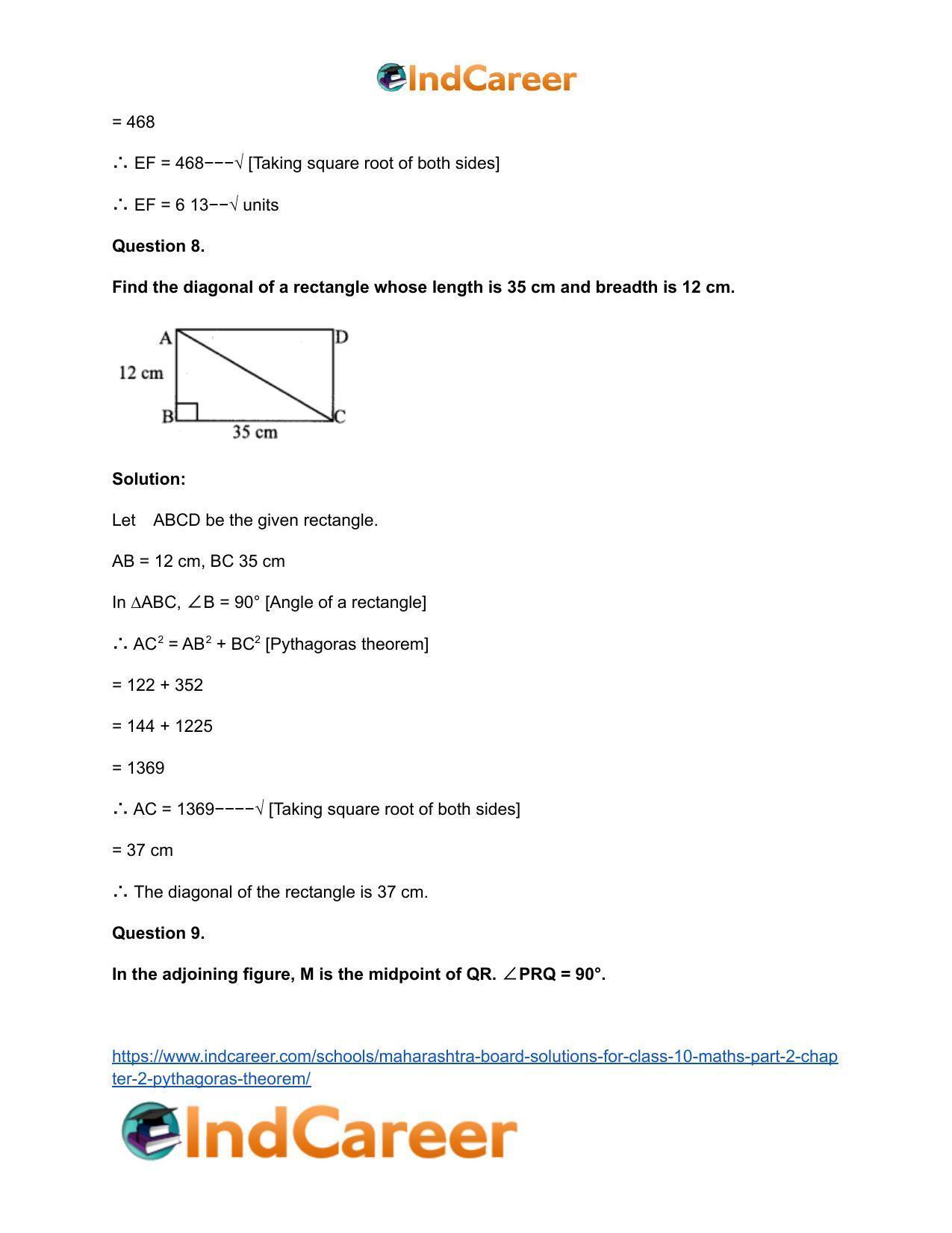 Maharashtra Board Solutions for Class 10-Maths (Part 2): Chapter 2- Pythagoras Theorem - Page 10
