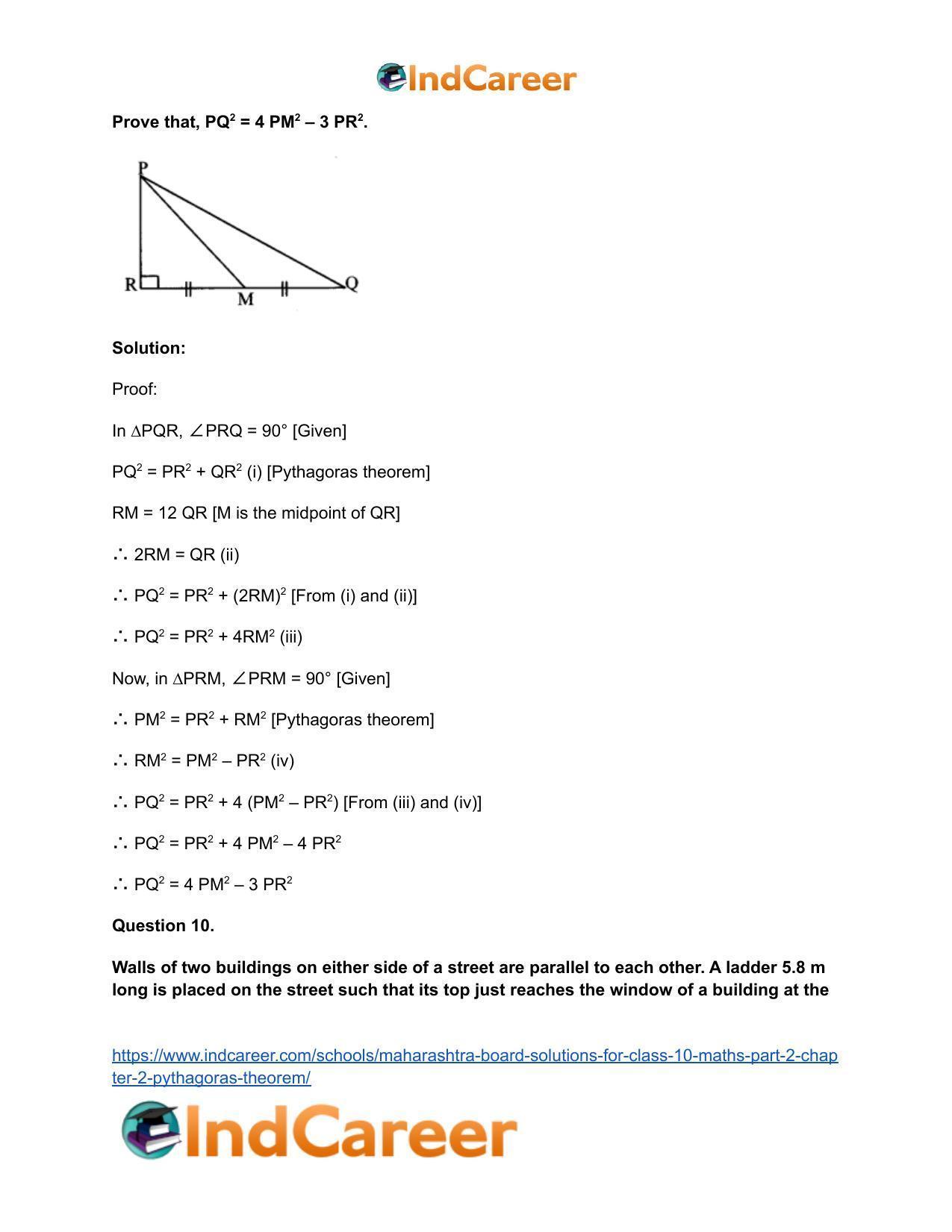 Maharashtra Board Solutions for Class 10-Maths (Part 2): Chapter 2- Pythagoras Theorem - Page 11
