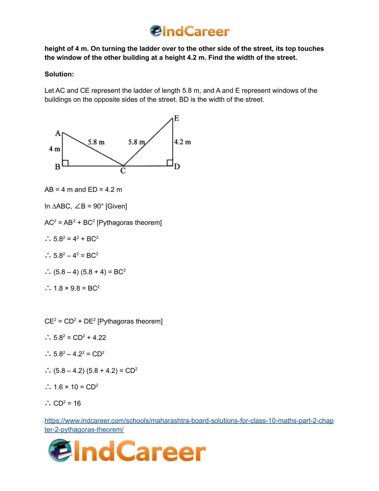 Maharashtra Board Solutions for Class 10-Maths (Part 2): Chapter 2- Pythagoras Theorem - Page 12