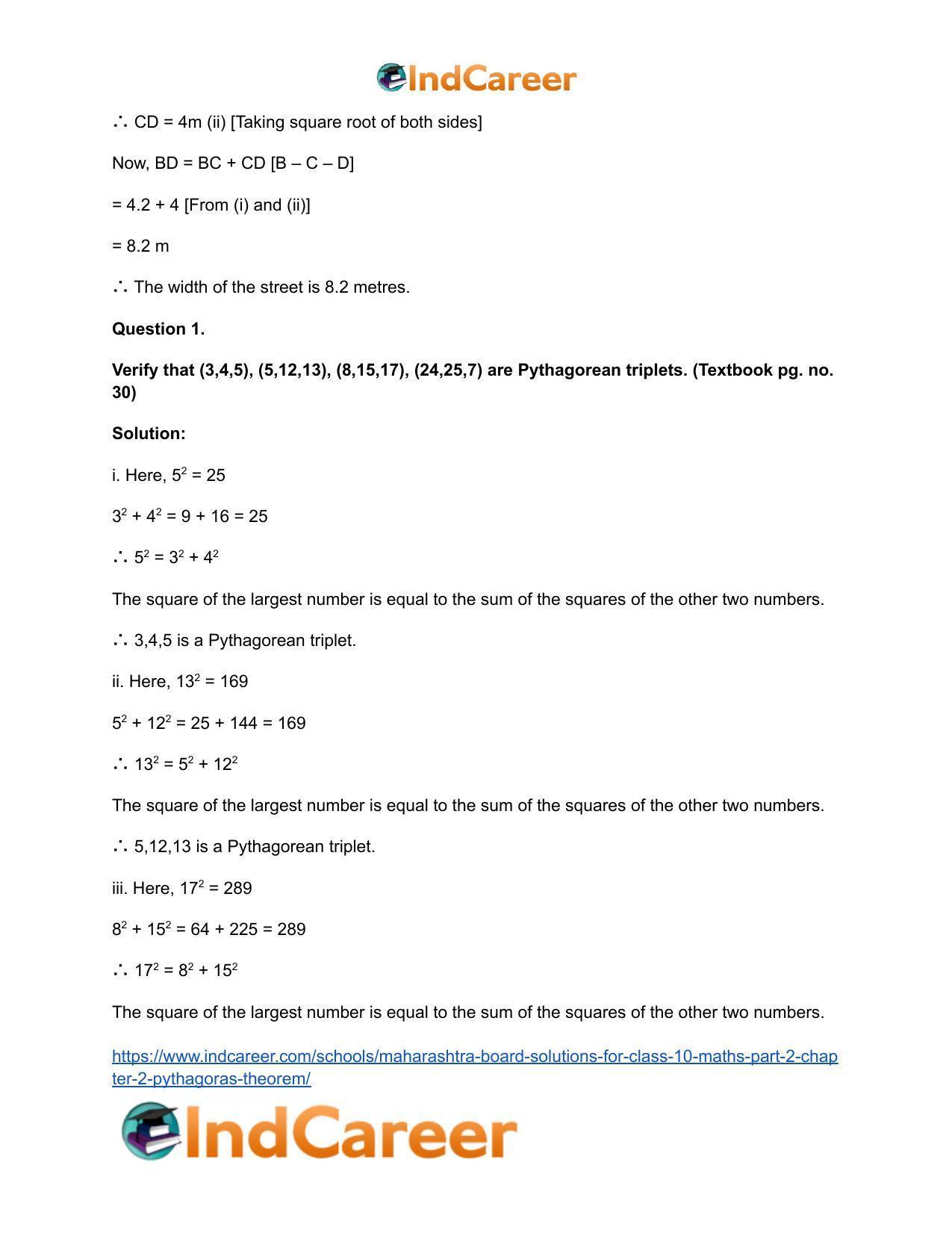 Maharashtra Board Solutions for Class 10-Maths (Part 2): Chapter 2- Pythagoras Theorem - Page 13
