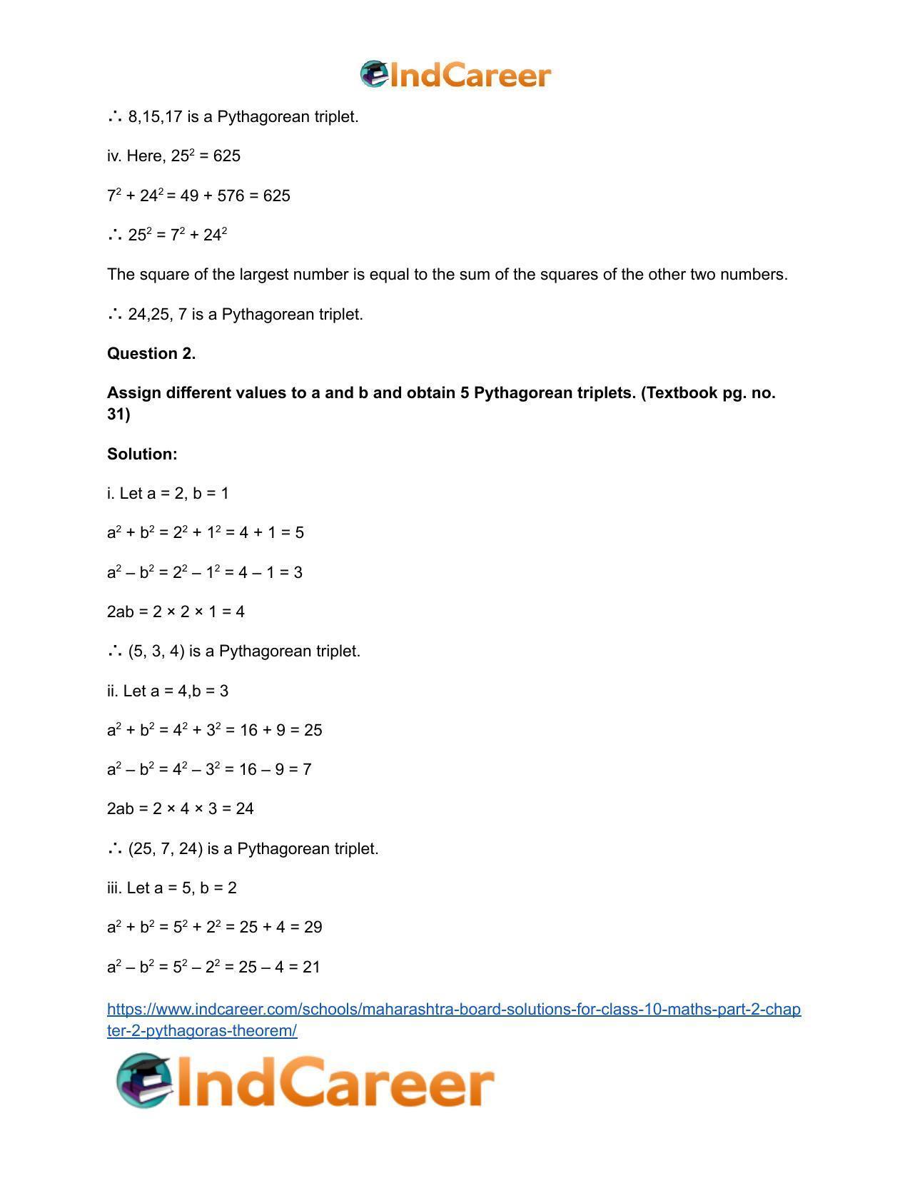Maharashtra Board Solutions for Class 10-Maths (Part 2): Chapter 2- Pythagoras Theorem - Page 14