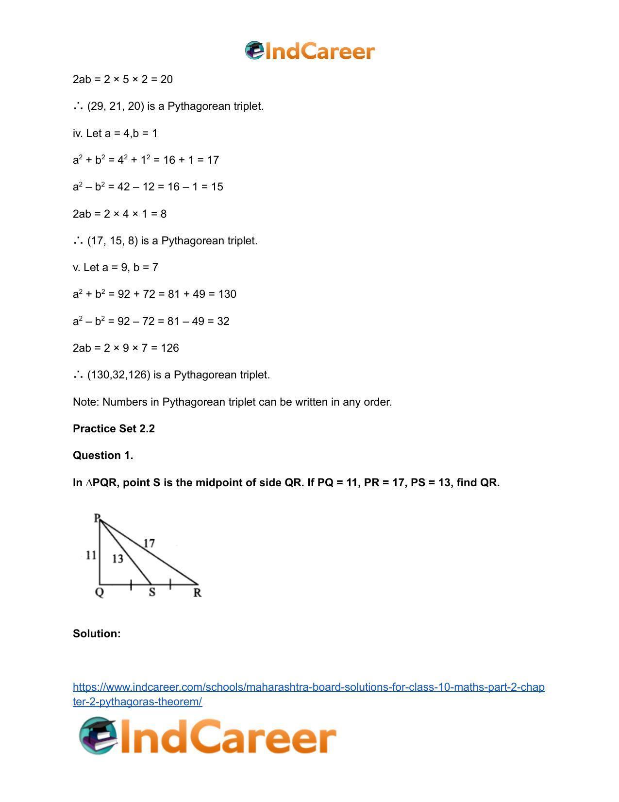 Maharashtra Board Solutions for Class 10-Maths (Part 2): Chapter 2- Pythagoras Theorem - Page 15