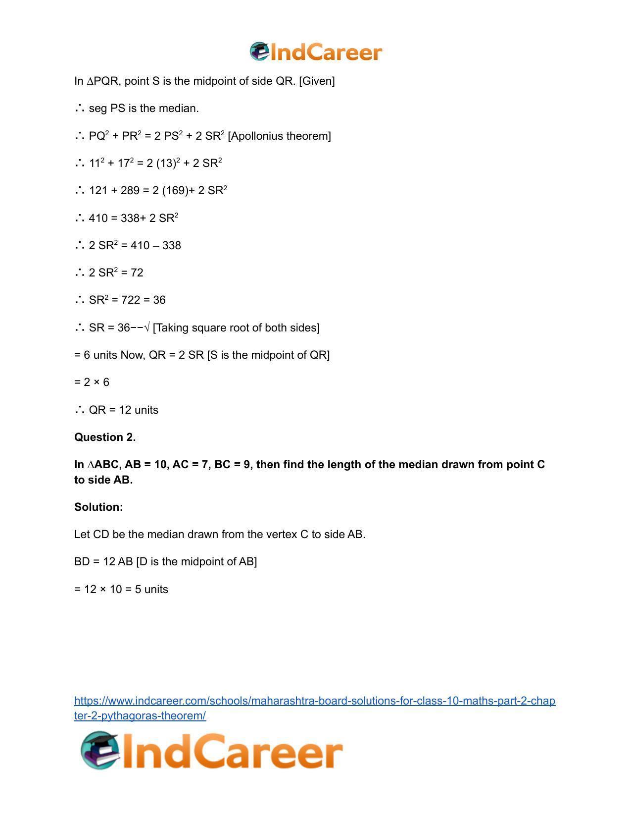 Maharashtra Board Solutions for Class 10-Maths (Part 2): Chapter 2- Pythagoras Theorem - Page 16