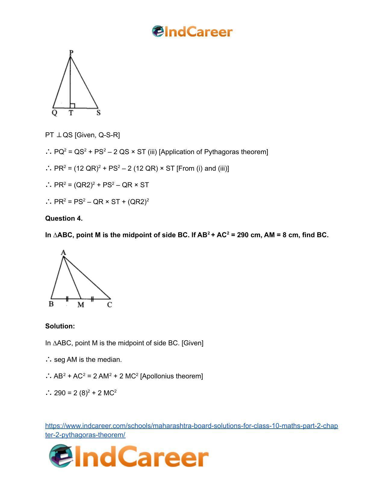 Maharashtra Board Solutions for Class 10-Maths (Part 2): Chapter 2- Pythagoras Theorem - Page 19