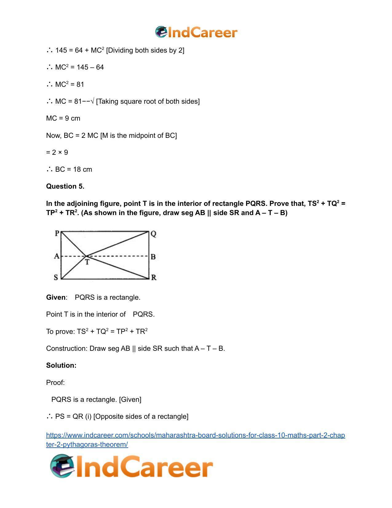 Maharashtra Board Solutions for Class 10-Maths (Part 2): Chapter 2- Pythagoras Theorem - Page 20