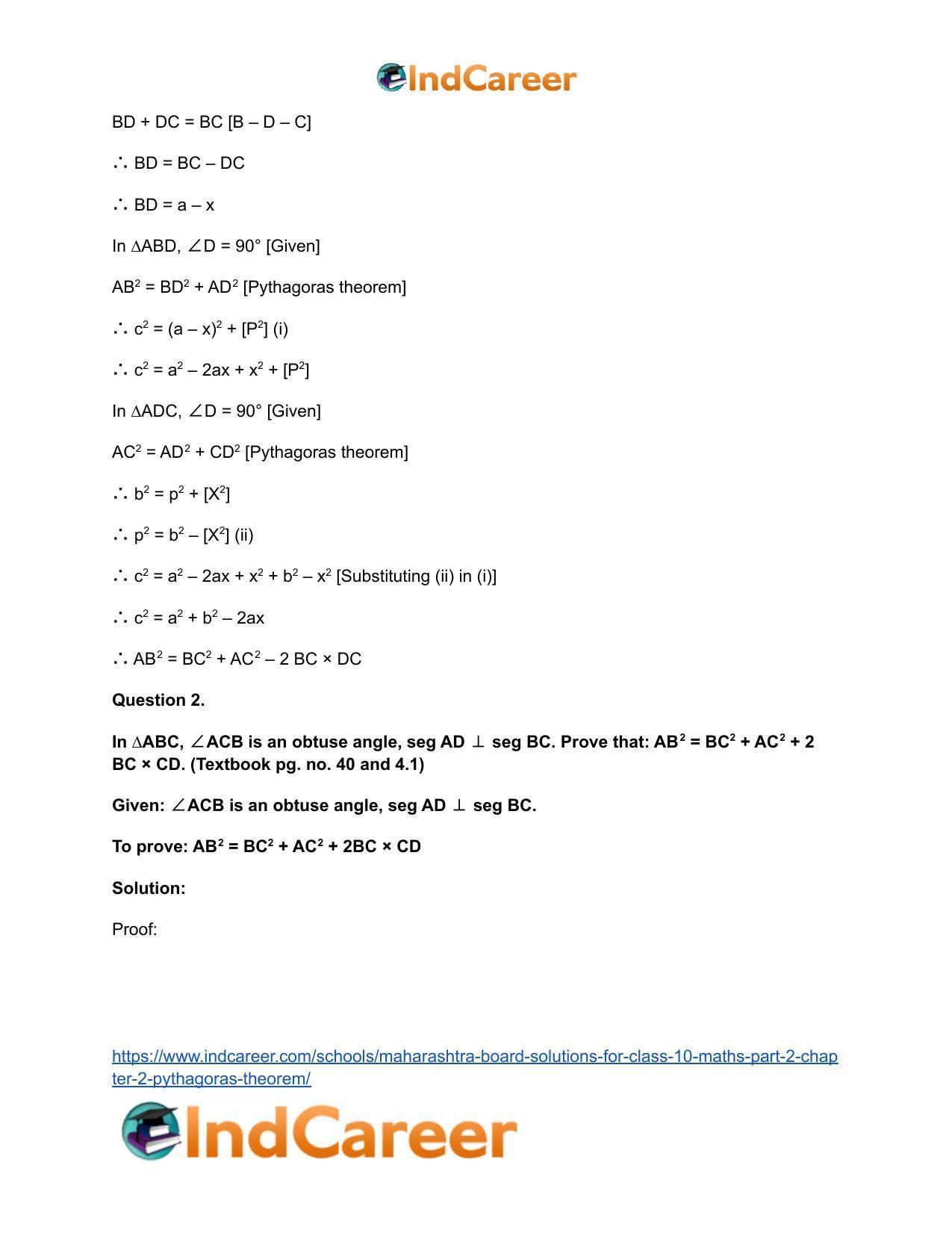 Maharashtra Board Solutions for Class 10-Maths (Part 2): Chapter 2- Pythagoras Theorem - Page 23