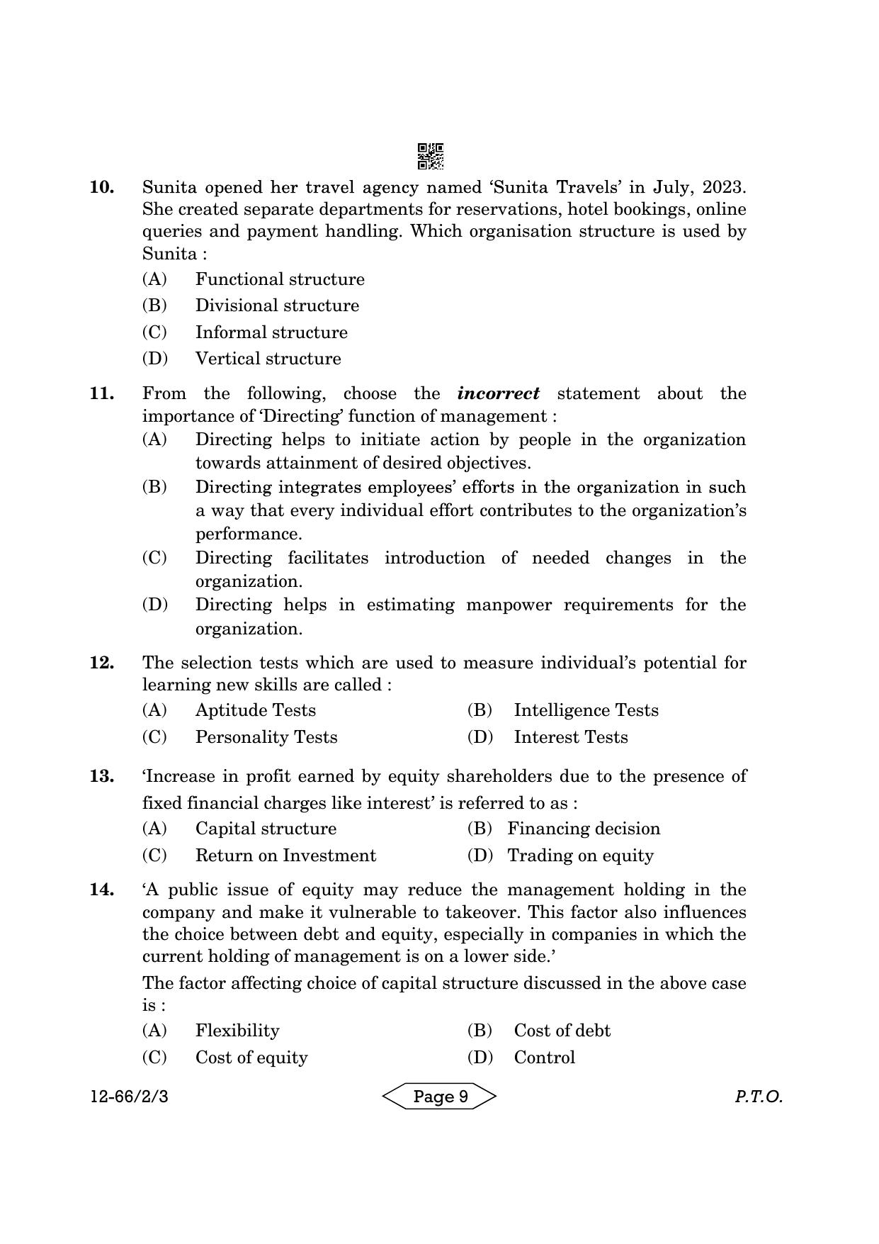 CBSE Class 12 2-3 Bussiness Studies 2024 Question Paper - Page 9