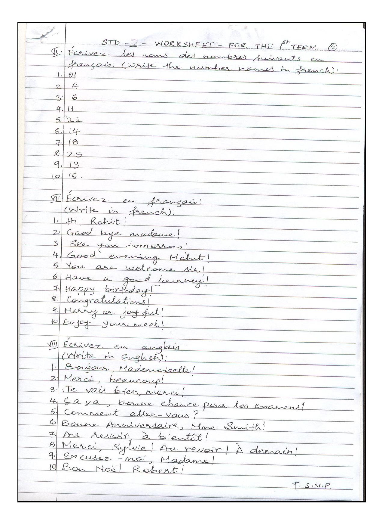 Worksheet for Class 3 French Assignment 5 - Page 2