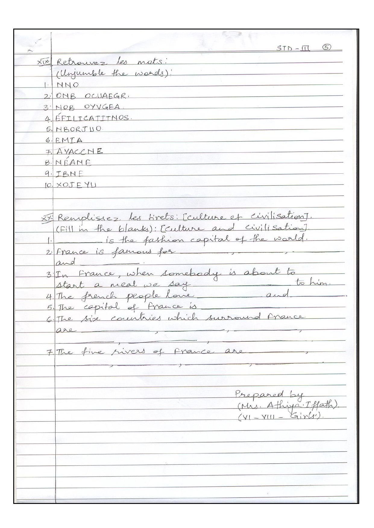 Worksheet for Class 3 French Assignment 5 - Page 5