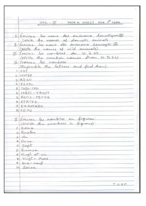Worksheet for Class 3 French Assignment 5