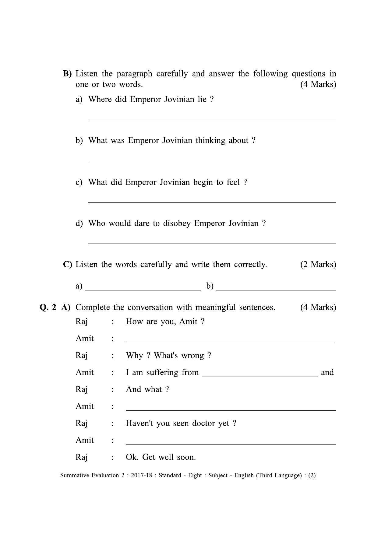 Maharashtra Board Class 8 English (Third Language) इंग्रजी - तृतीय भाषा [सर्व माध्यमांसाठी] Sample Question Paper - Page 2