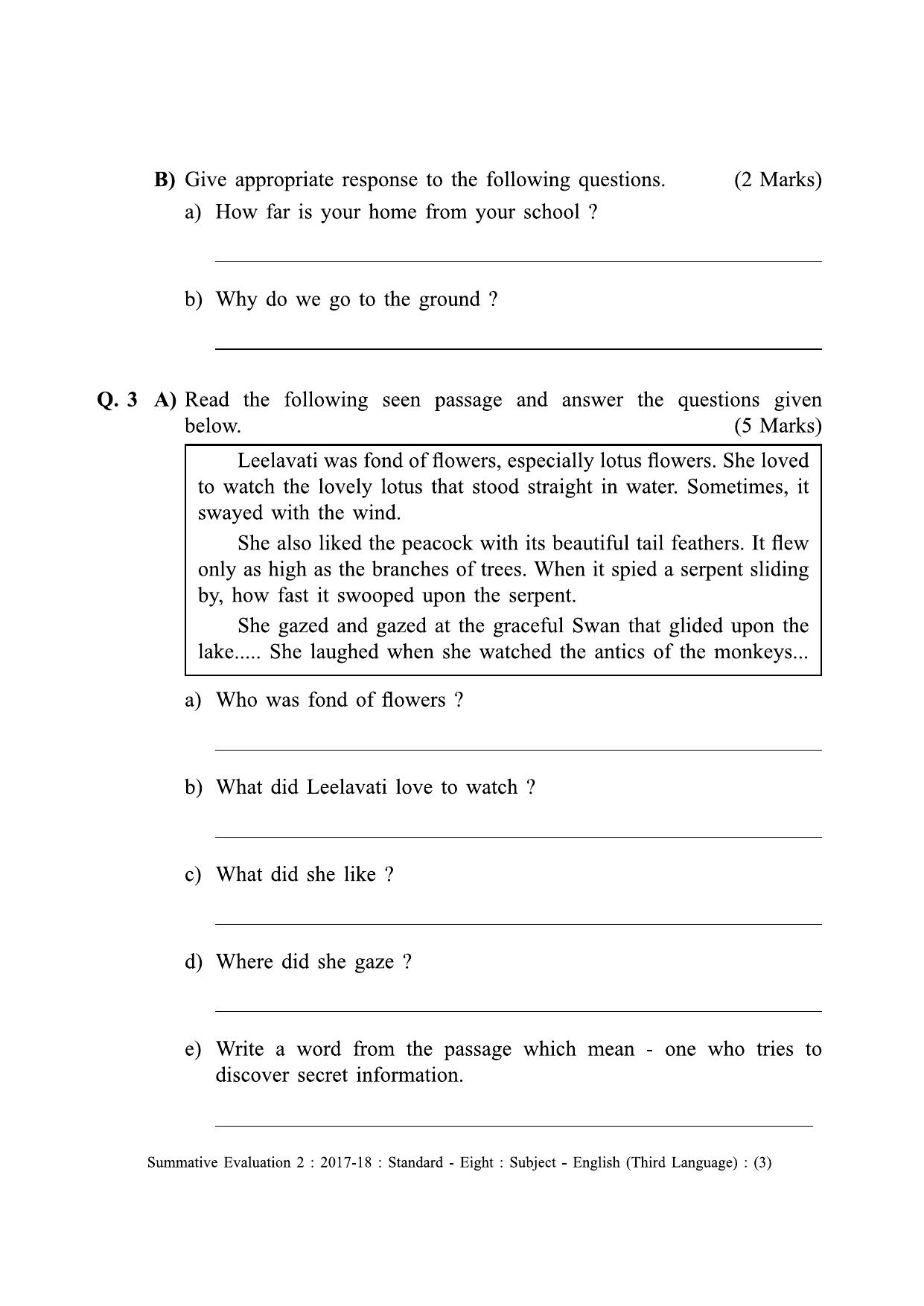 Maharashtra Board Class 8 English (Third Language) इंग्रजी - तृतीय भाषा [सर्व माध्यमांसाठी] Sample Question Paper - Page 3
