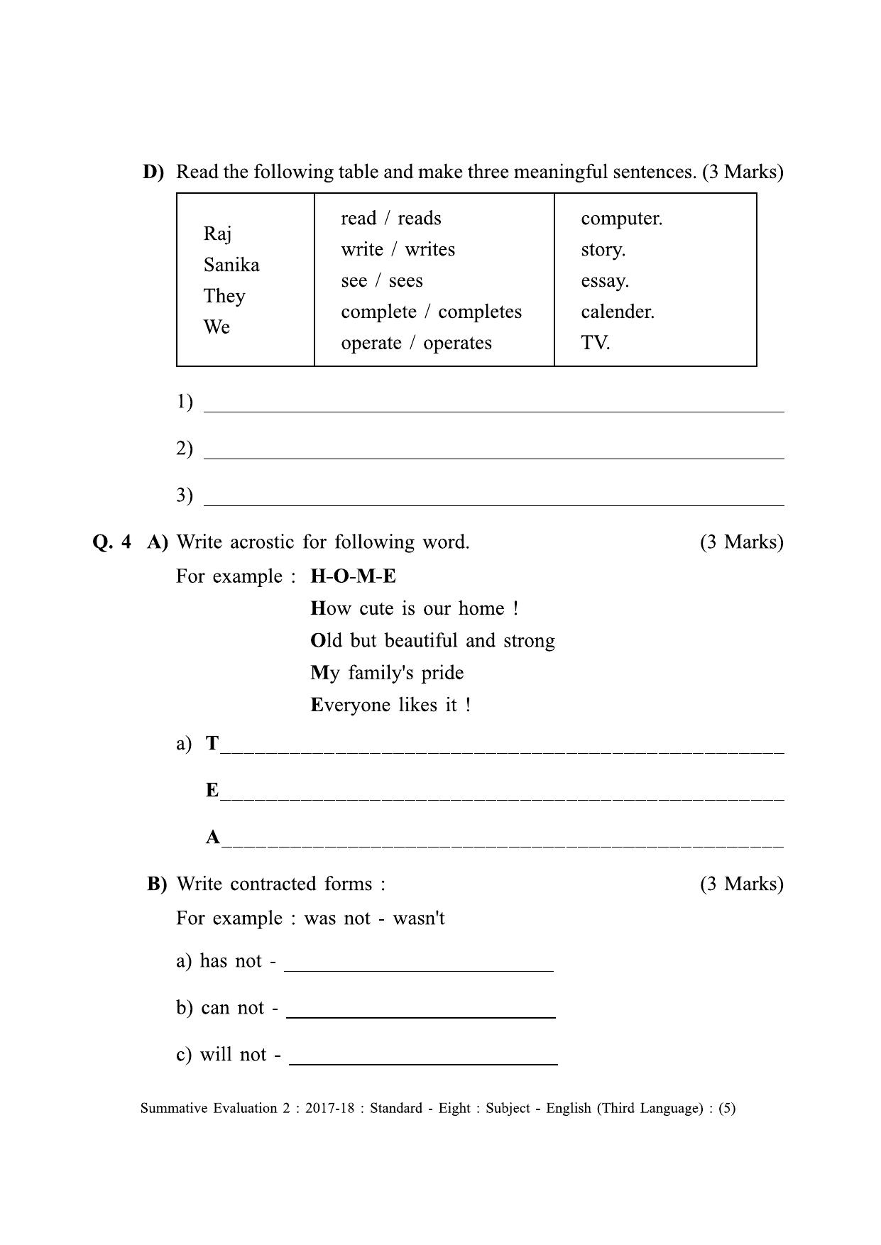 Maharashtra Board Class 8 English (Third Language) इंग्रजी - तृतीय भाषा [सर्व माध्यमांसाठी] Sample Question Paper - Page 5