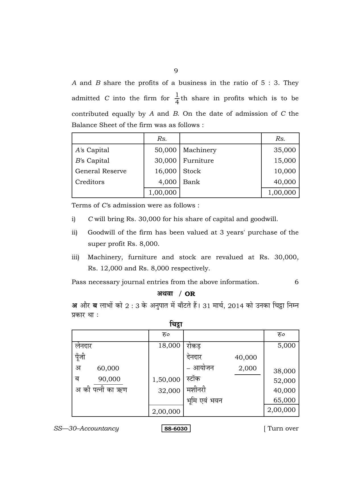Class 12 2015 Accountancy RBSE Question Paper - Page 9