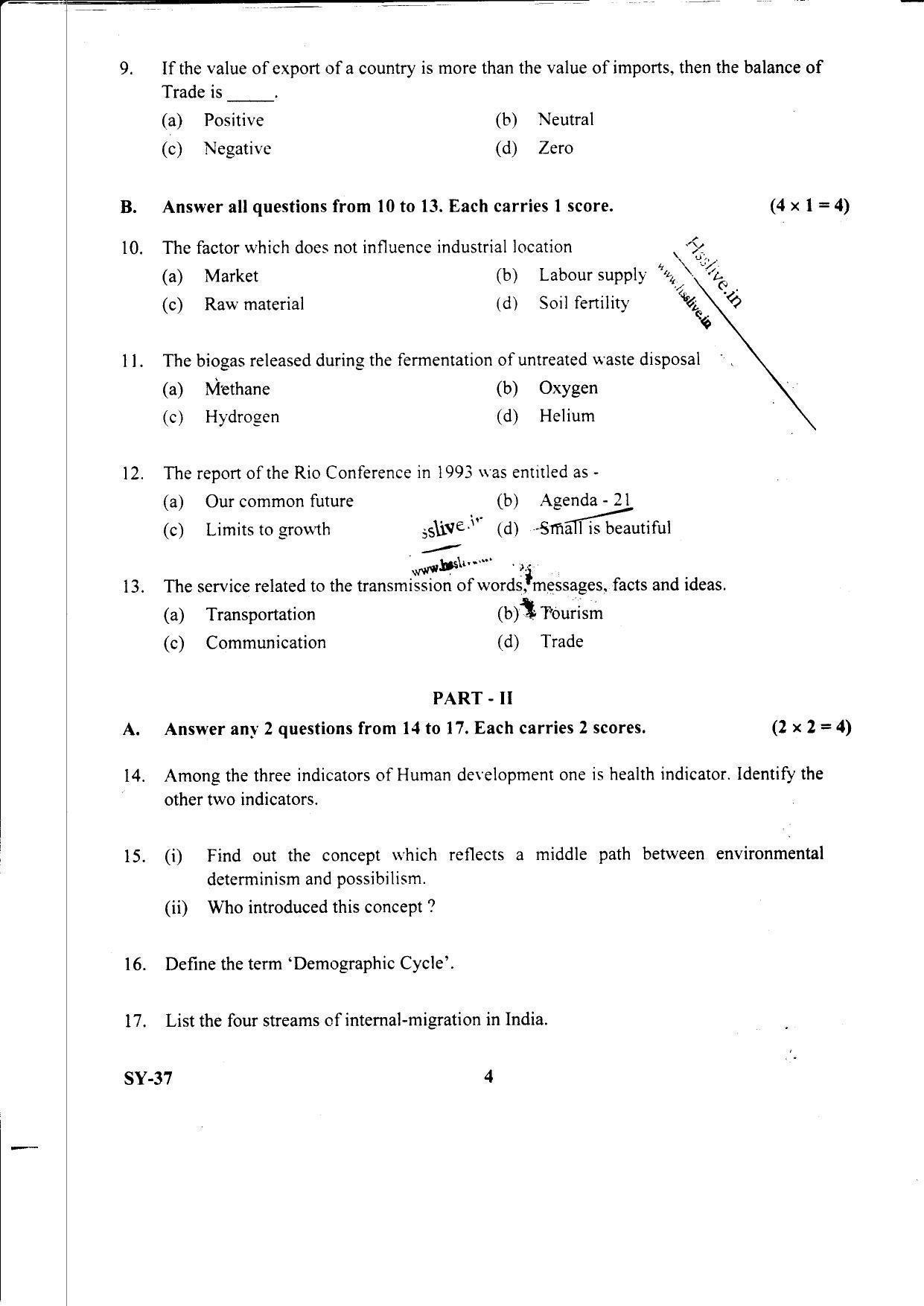 Kerala Plus Two Question Paper 2022 - Geography - Page 4