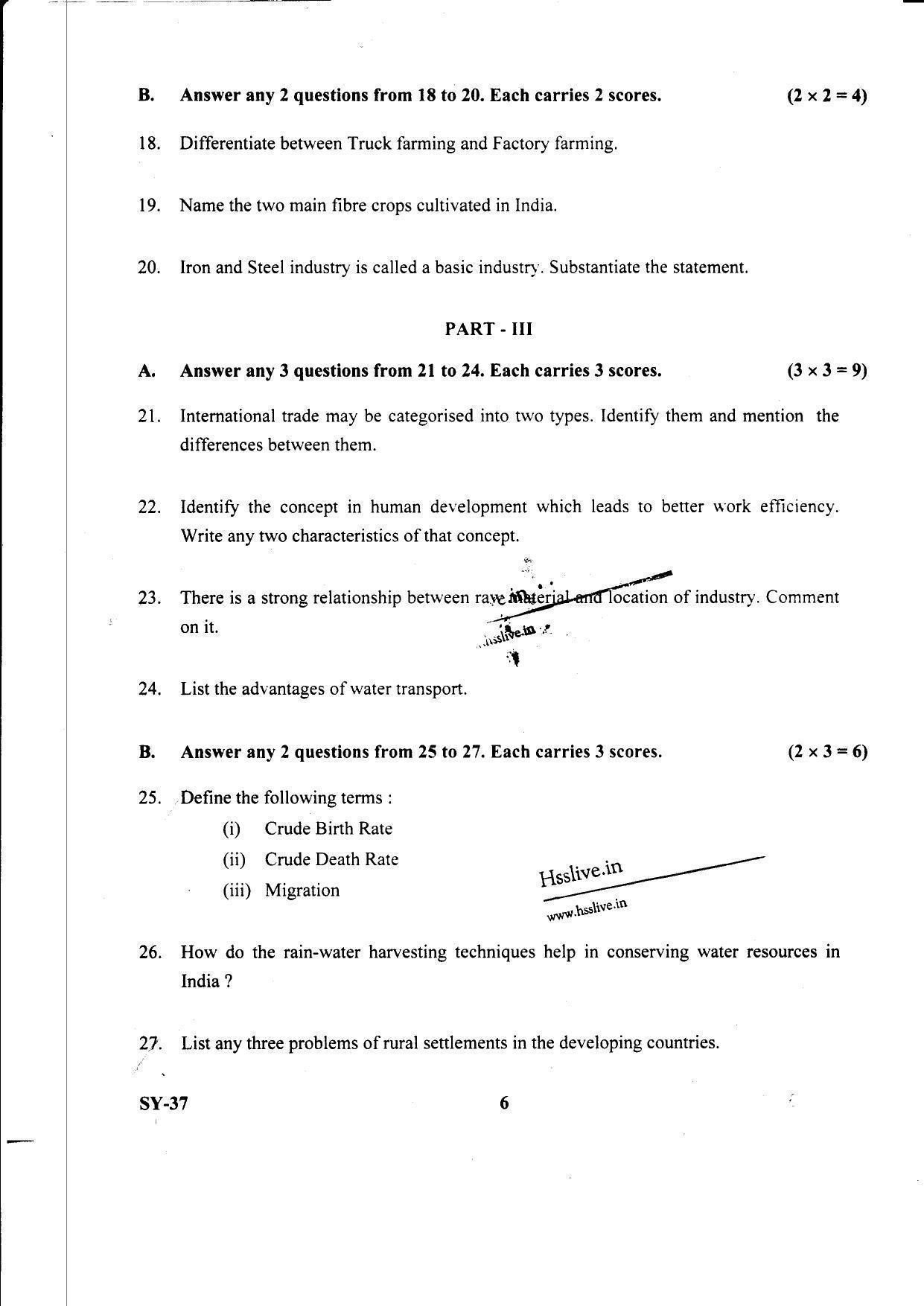 Kerala Plus Two Question Paper 2022 - Geography - Page 6