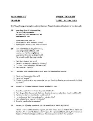 CBSE Worksheets for Class 9 English Assignment 21