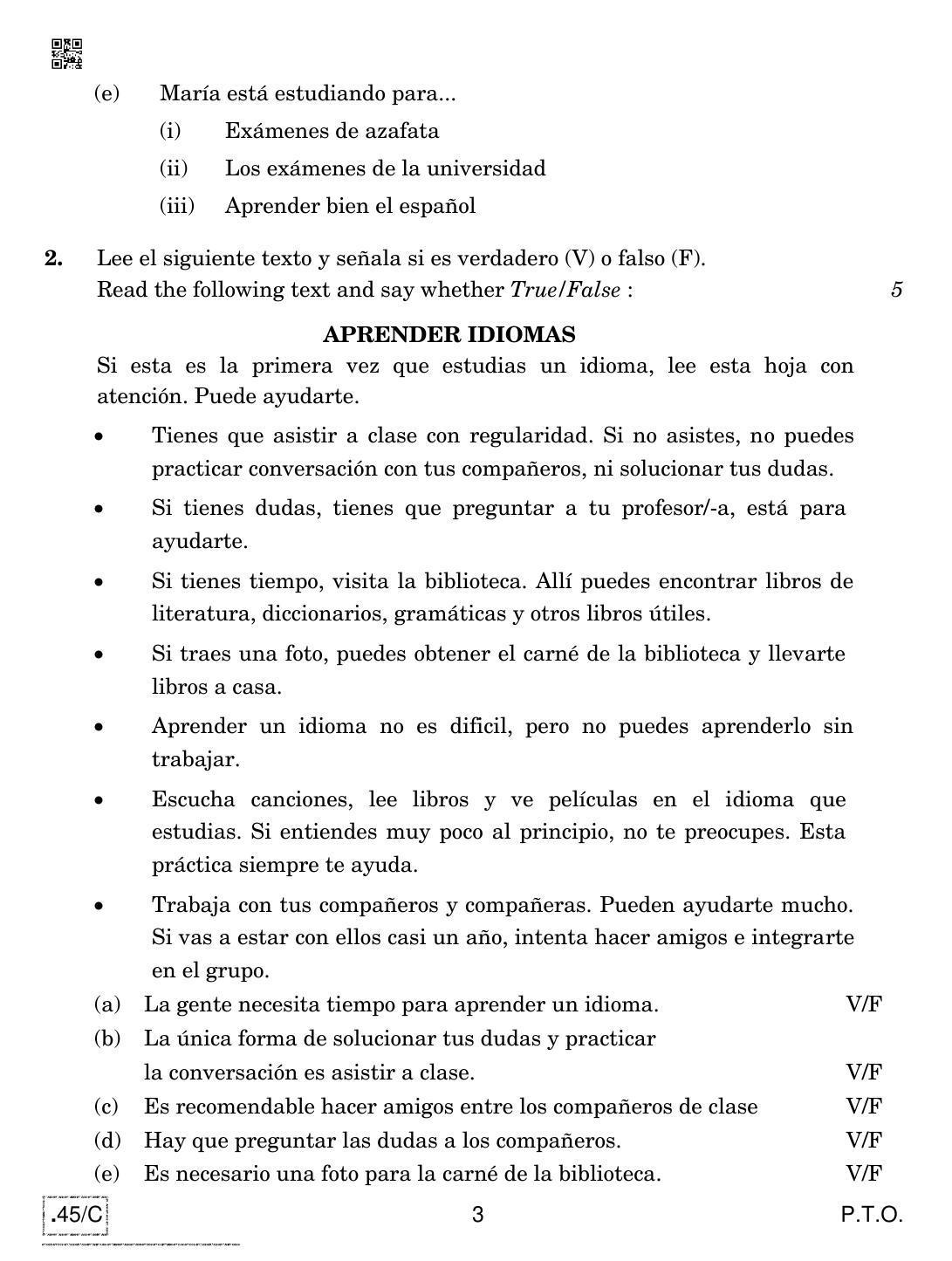 CBSE Class 10 Spanish 2020 Compartment Question Paper - Page 3