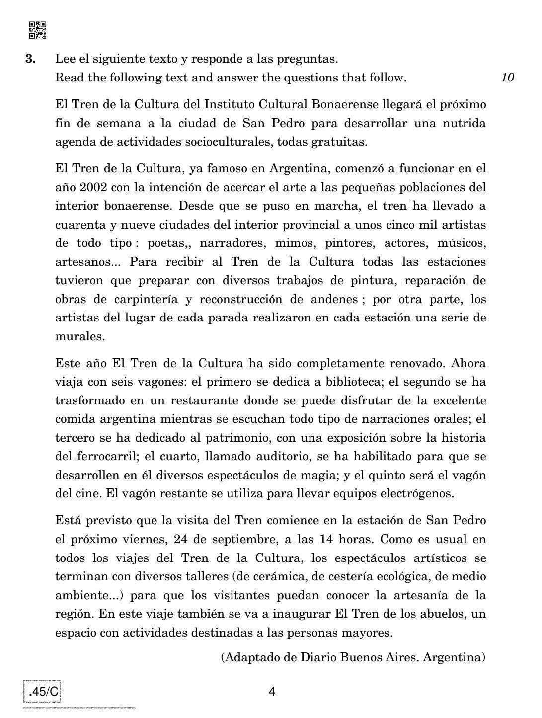 CBSE Class 10 Spanish 2020 Compartment Question Paper - Page 4