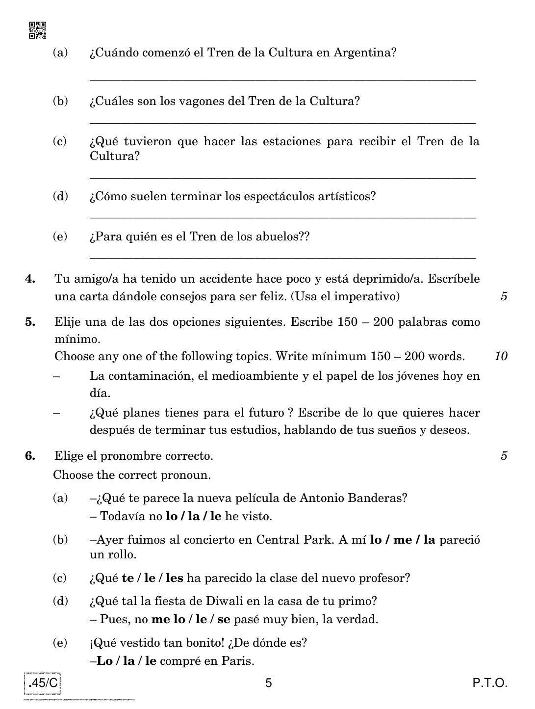 CBSE Class 10 Spanish 2020 Compartment Question Paper - Page 5