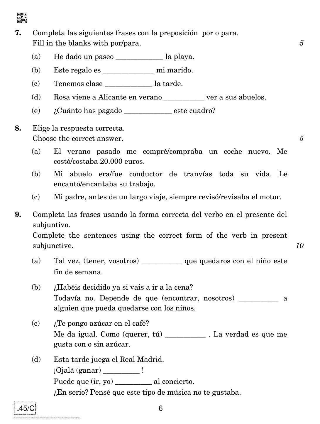 CBSE Class 10 Spanish 2020 Compartment Question Paper - Page 6