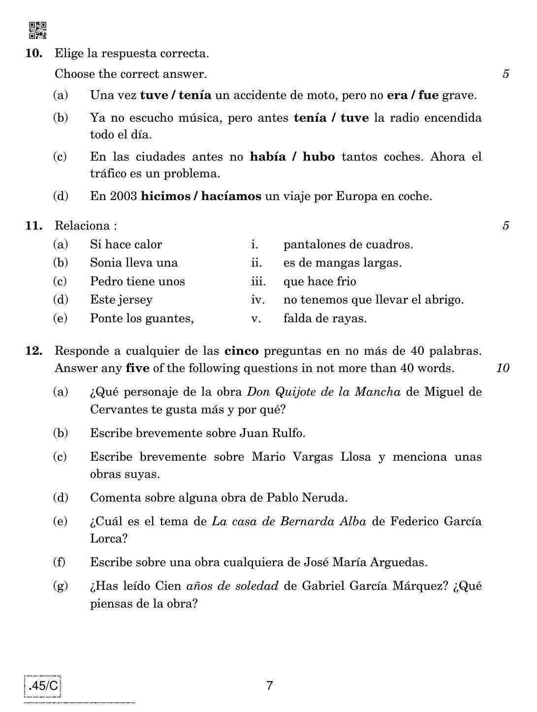 CBSE Class 10 Spanish 2020 Compartment Question Paper - Page 7