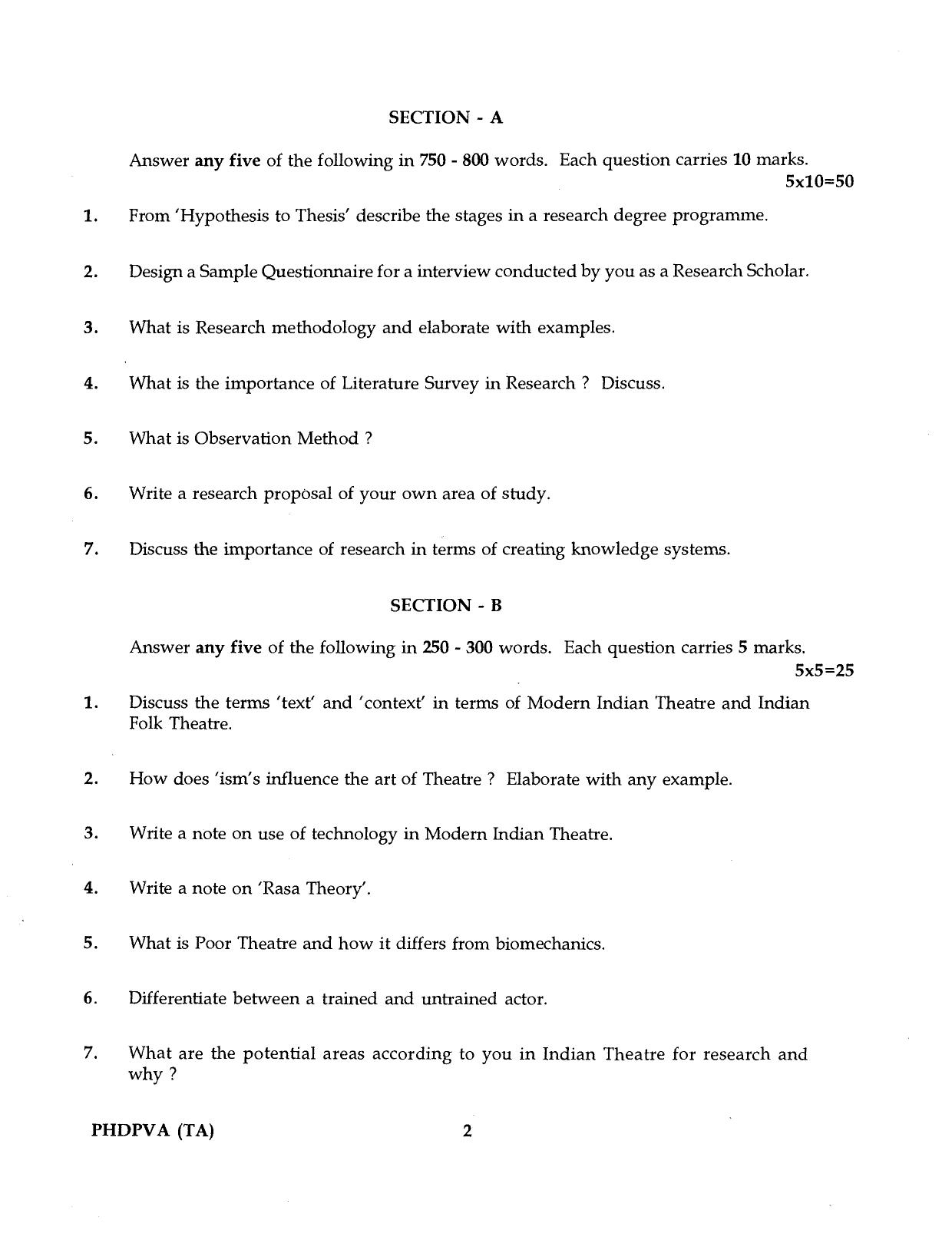 IGNOU PhD Entrance Test Ph.D. Performing And Visual Arts (Theatre Arts) 2016 Question Paper - Page 2