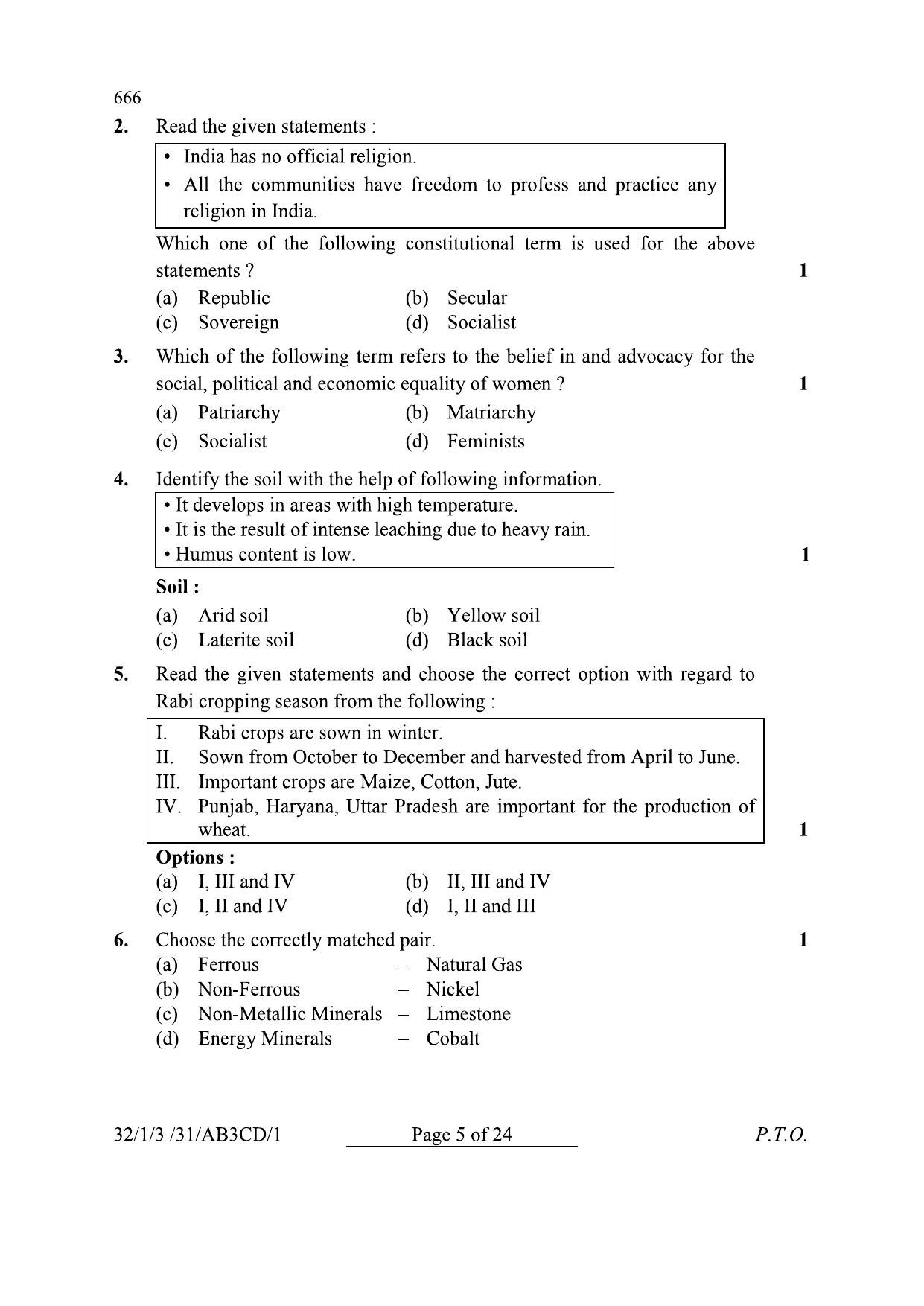 CBSE Class 10 32-1-3 Social Science 2024 Question Paper - Page 5