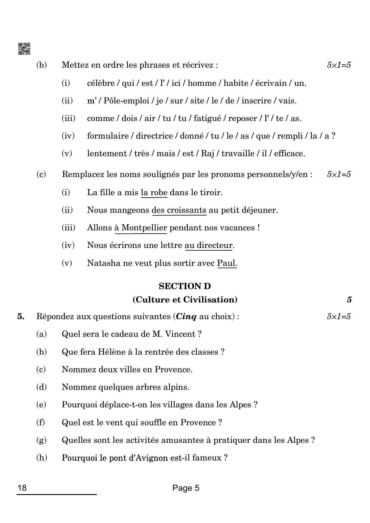 CBSE Class 12 18_French 2022 Question Paper - Page 5