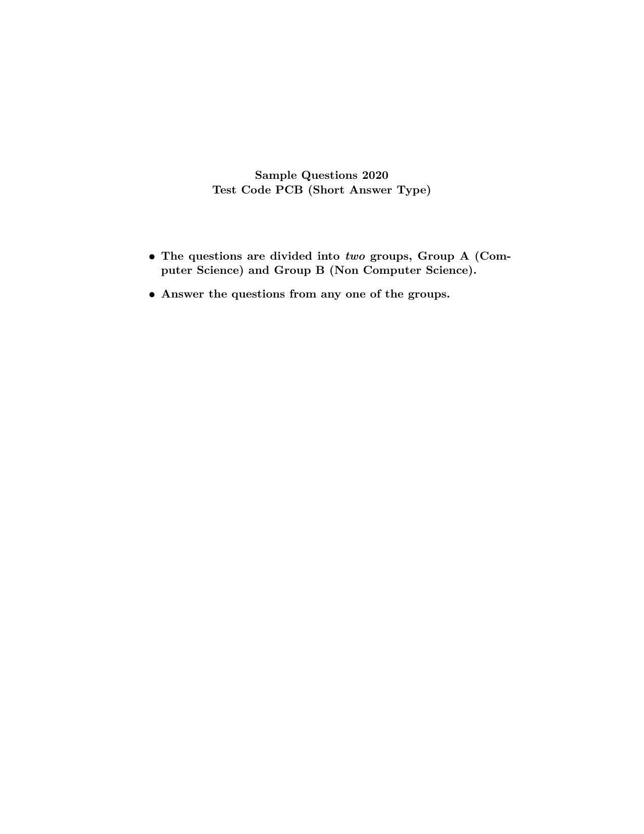 ISI Admission Test M.Tech (CS) PCB 2019 Sample Paper - Page 1