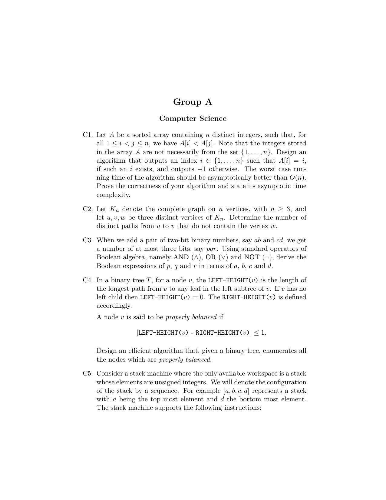 ISI Admission Test M.Tech (CS) PCB 2019 Sample Paper - Page 2