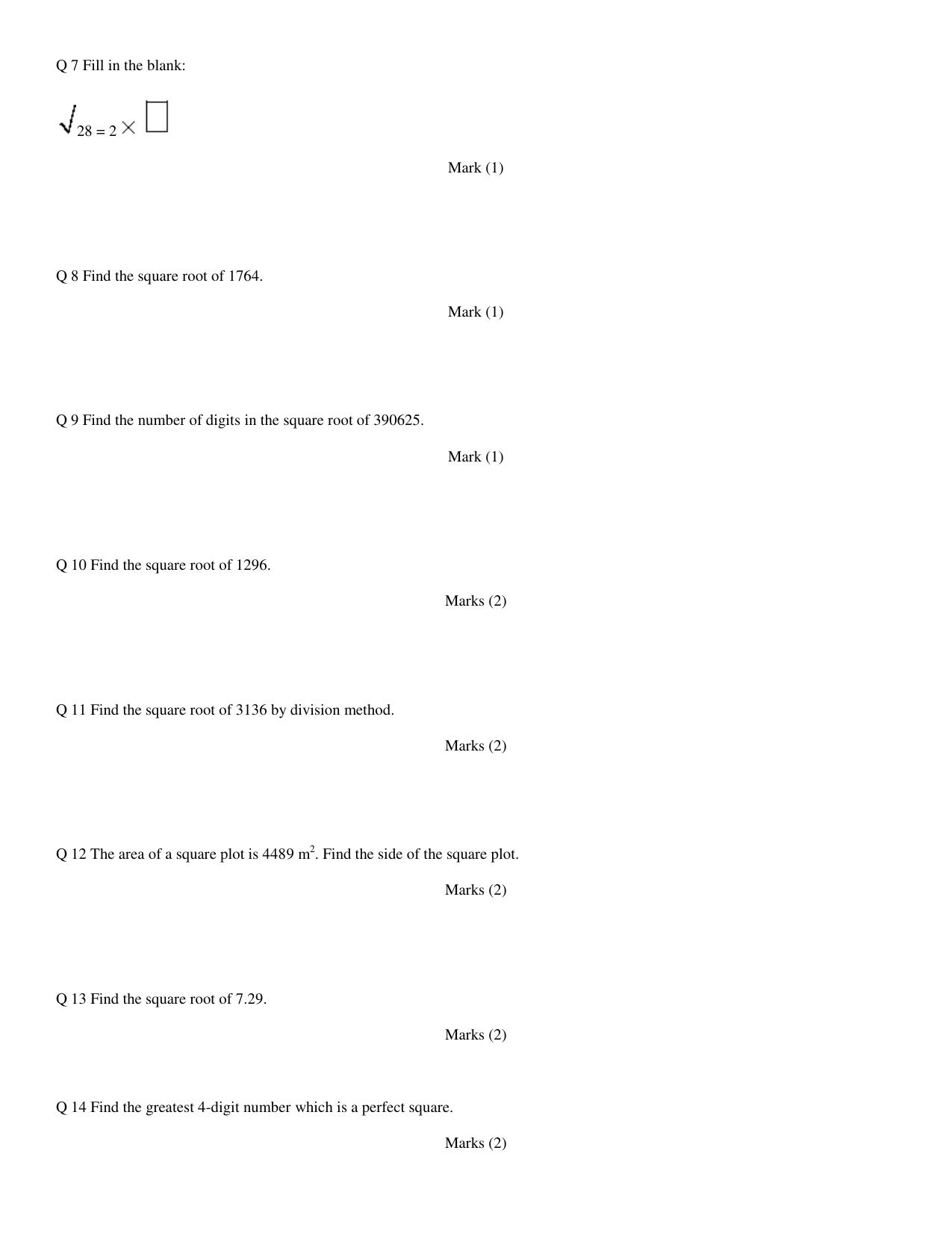 CBSE Worksheets for Class 8 Mathematics Square and Square Root Assignment 1 - Page 2