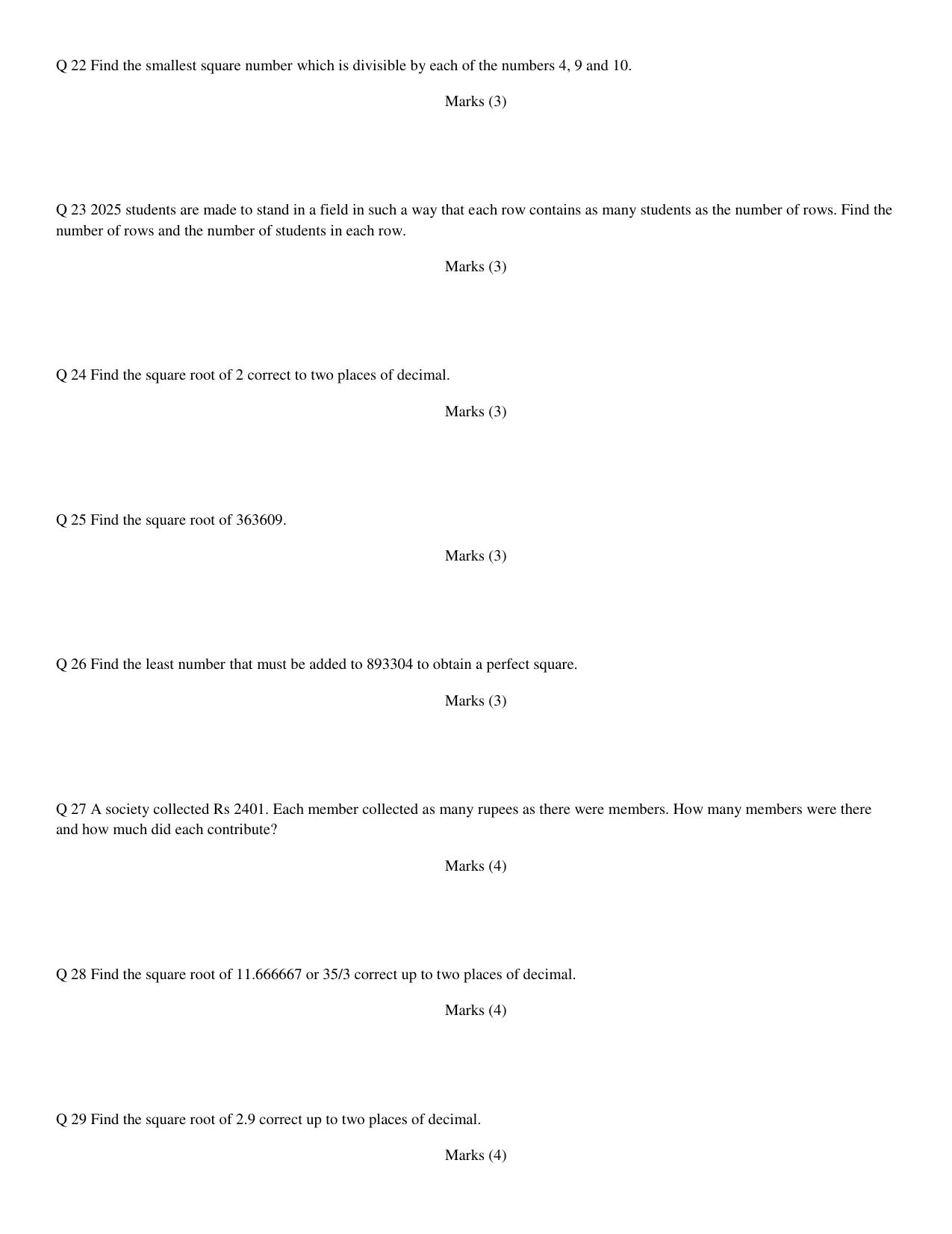 CBSE Worksheets for Class 8 Mathematics Square and Square Root Assignment 1 - Page 4