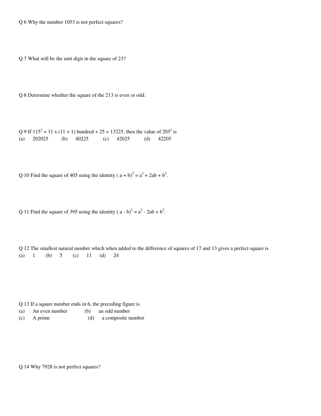 CBSE Worksheets for Class 8 Mathematics Square and Square Root Assignment 1 - Page 6
