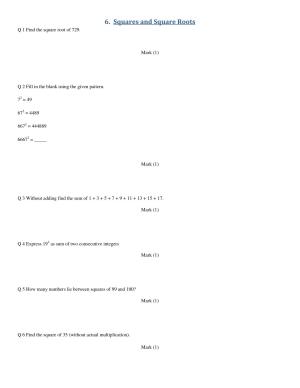 CBSE Worksheets for Class 8 Mathematics Square and Square Root Assignment 1
