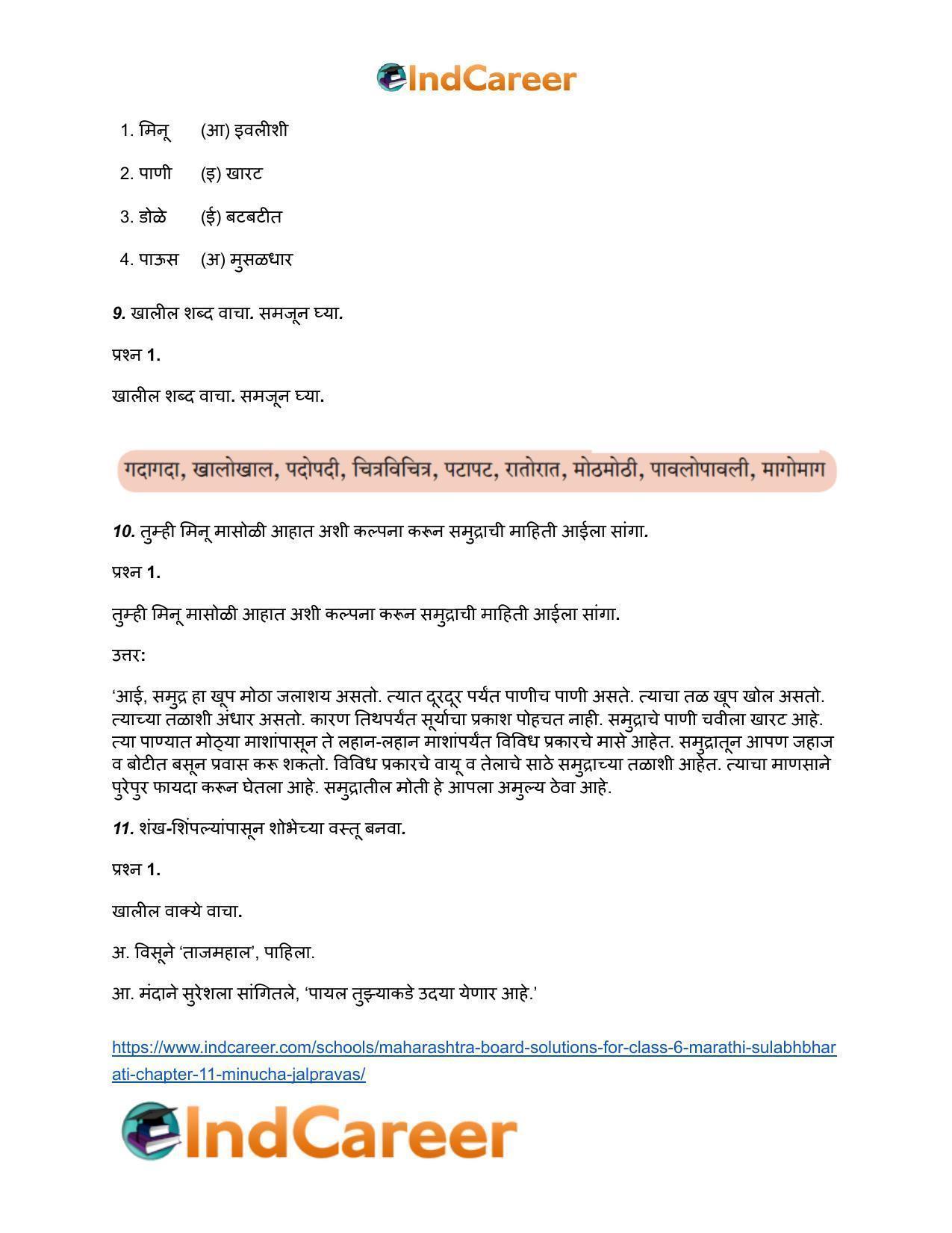 Maharashtra Board Solutions for Class 6- Marathi Sulabhbharati: Chapter 11- मिनूचा जलप्रवास - Page 8