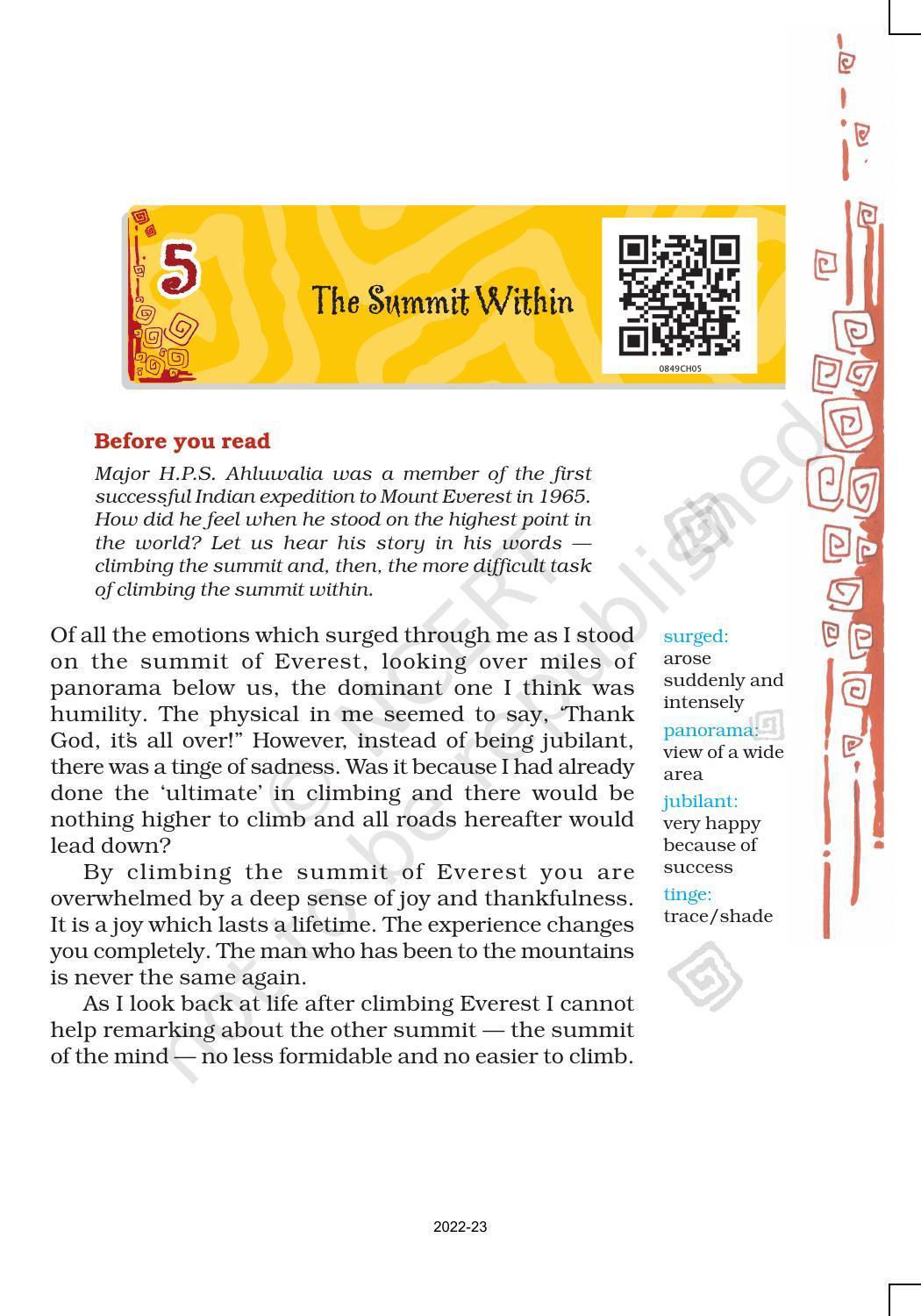 NCERT Book for Class 8 English Chapter 5 The Summit Within - Page 1