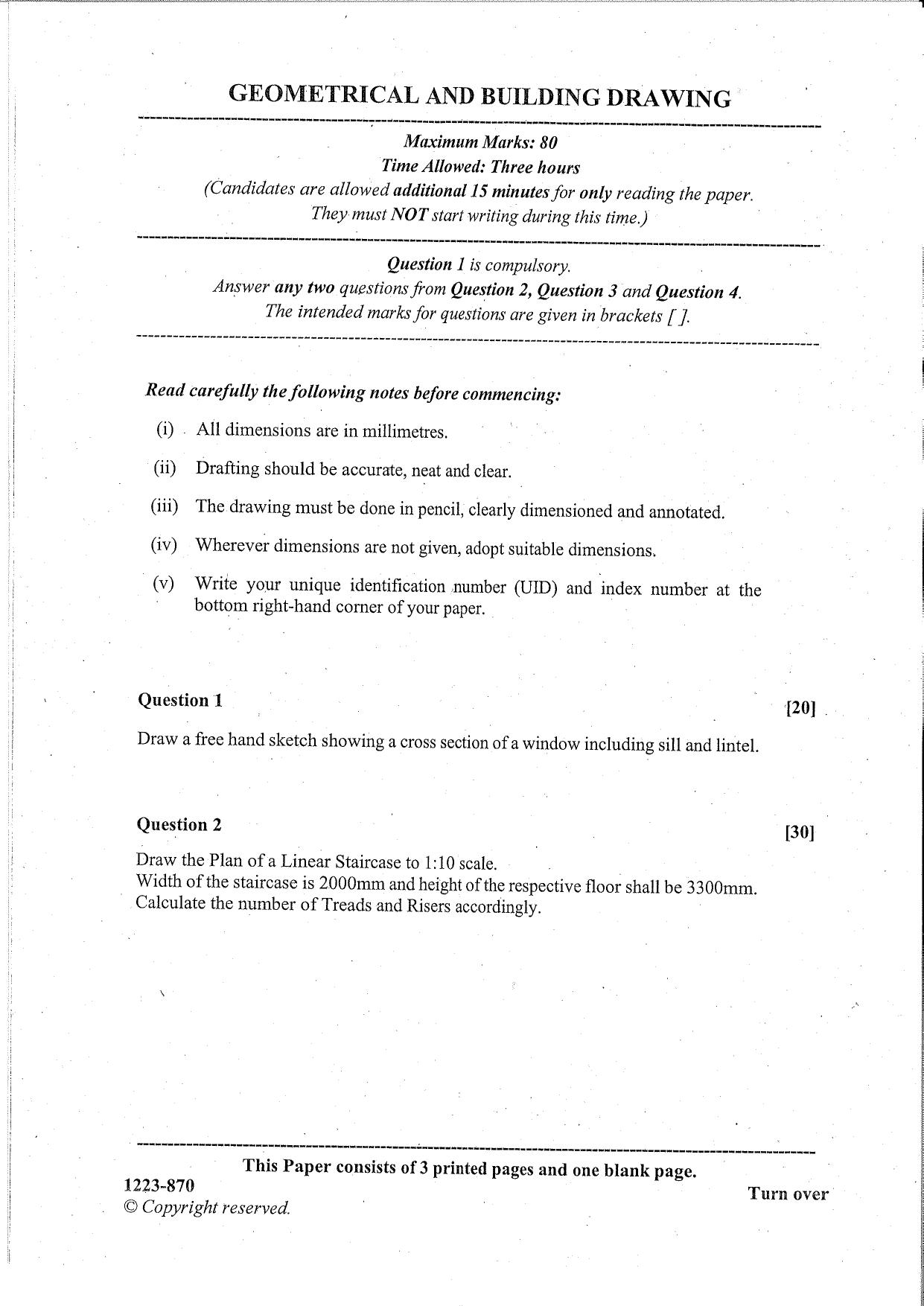ISC Class 12 Geometrical & Building Drawing 2023 Question Paper - Page 1