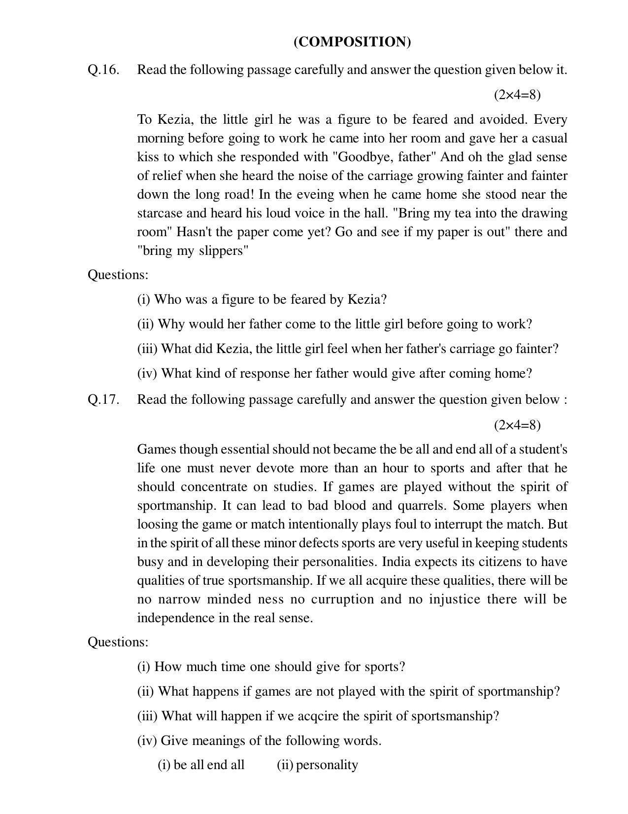 CGSOS Class 10th Model Question Paper - English - I - Page 3