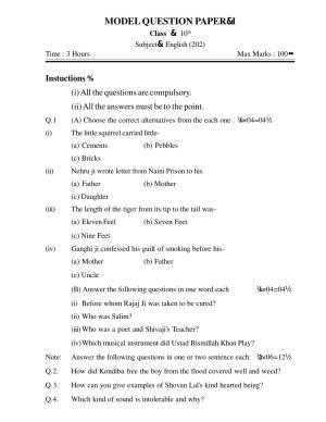 CGSOS Class 10th Model Question Paper - English - I
