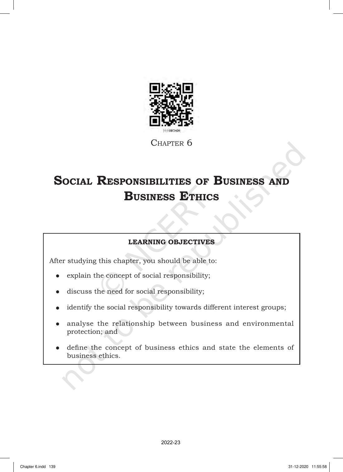 NCERT Book for Class 11 Business Studies Chapter 6 Social Responsibilities of Business and Business Ethics - Page 1
