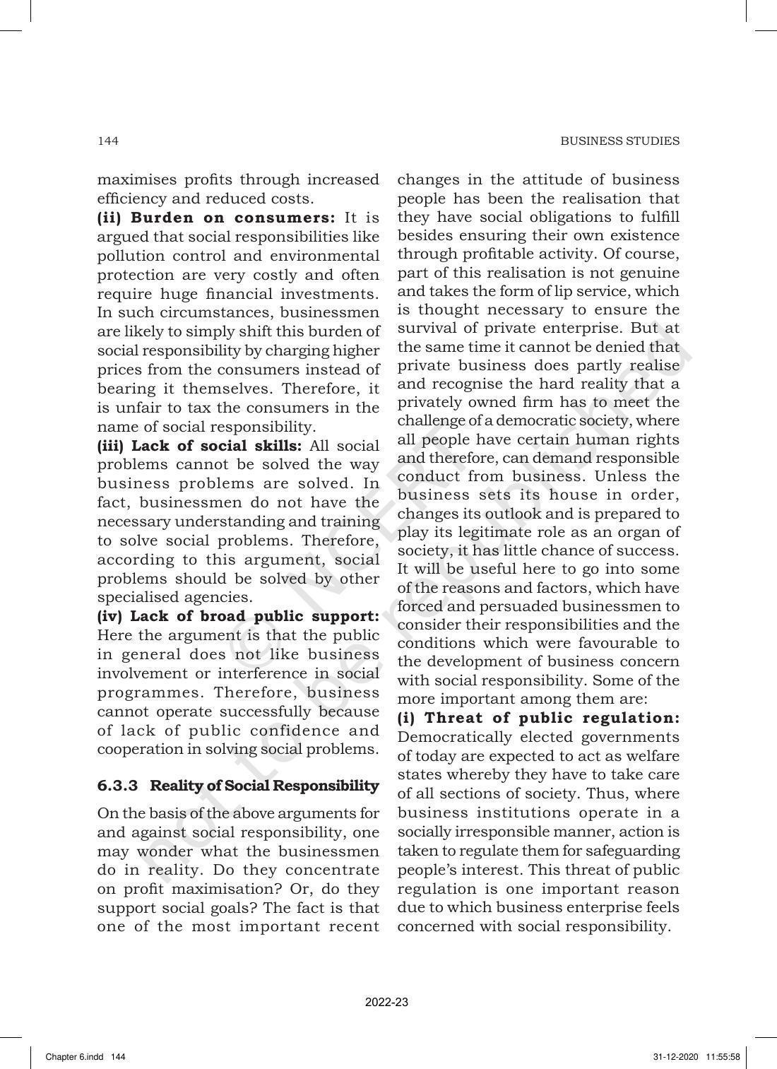 NCERT Book for Class 11 Business Studies Chapter 6 Social Responsibilities of Business and Business Ethics - Page 6